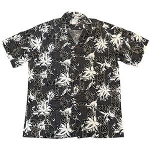 Hawaii Gray And White Floral Print Cotton Aloha Shirt Size XL